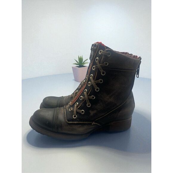 Freebird by Steven Liverpool 7 Brown Leather Lace Up Combat Boots Red Zip Women’ - Picture 5 of 11